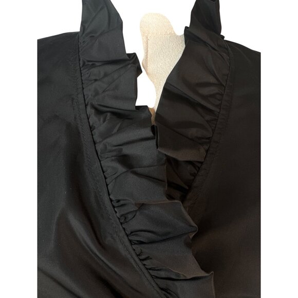 ZARA Black XS Ruffle Neck Wrap Top With Puff Sleeves & Side Sash Tie - Picture 6 of 16